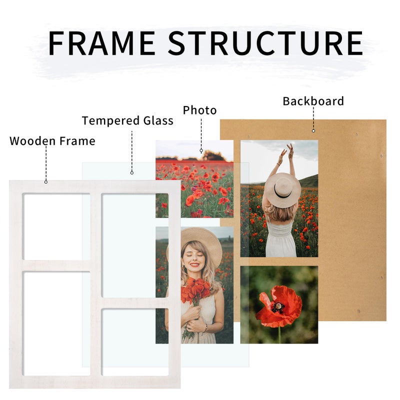 YESKAY Picture Frame Collage 4x6 and 4x4 Photos Display  4x6 Multiple Photo Collage Frames with Tempered Glass  Family Picture Frames Photo Frame Wall Decor or Tabletop  Rustic White - Image 3