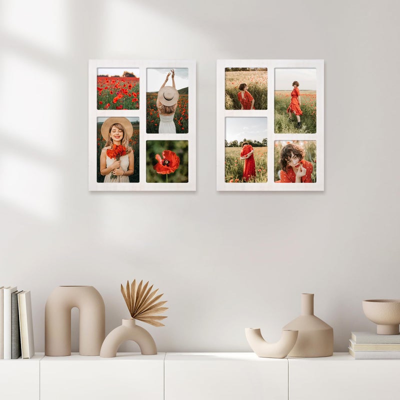 YESKAY Picture Frame Collage 4x6 and 4x4 Photos Display  4x6 Multiple Photo Collage Frames with Tempered Glass  Family Picture Frames Photo Frame Wall Decor or Tabletop  Rustic White - Image 2