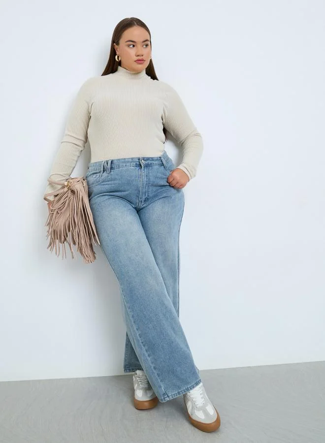 ستايلي بنطال جينز واسع بخصر عالي مقاس كبير