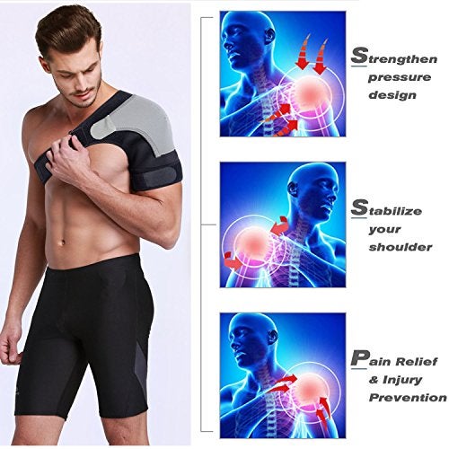 RUNZI Shoulder Stability Brace Adjustable Shoulder Brace Support with Pressure Pad, Light Breathable Neoprene Rotator Cuff Shoulder Support for Sport, Dislocated AC Joint, Labrum Tear, Shoulder Pain - Right - Image 3