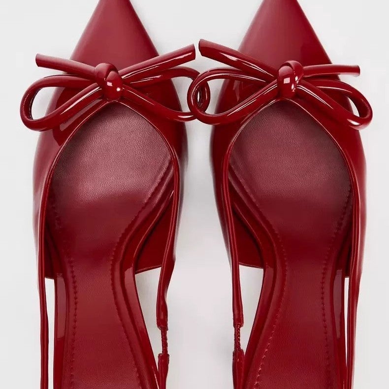 Pointed Red High-Heeled Shoes With Bow Tie Thin Heel Sandals Women'S Empty Shoes - Image 5