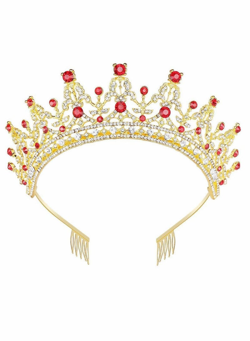 Y&D Crown for Women, Birthday Headband Girls Crystal Queen Crown, Gold Tiara, Hair Accessories Bride Party Bridesmaids Bridal Prom Halloween Holiday Costume Cosplay Gifts, Red Diamonds - Image 1