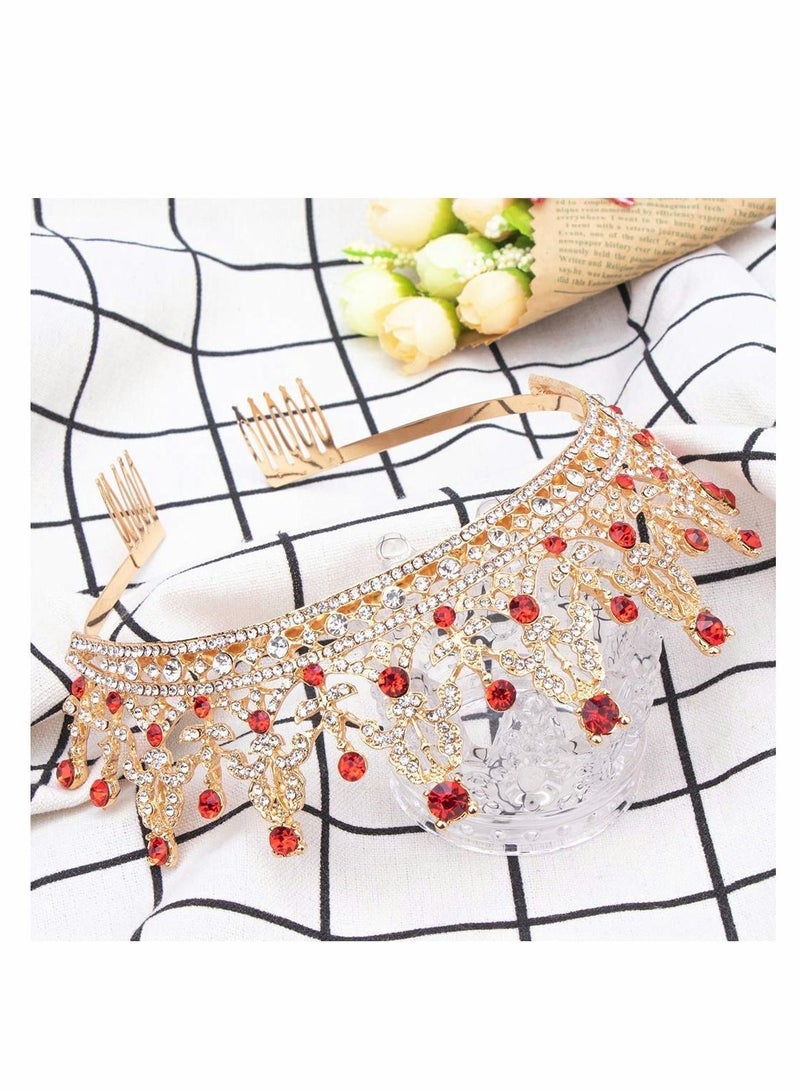 Y&D Crown for Women, Birthday Headband Girls Crystal Queen Crown, Gold Tiara, Hair Accessories Bride Party Bridesmaids Bridal Prom Halloween Holiday Costume Cosplay Gifts, Red Diamonds - Image 2