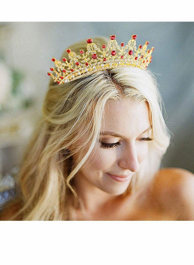 Y&D Crown for Women, Birthday Headband Girls Crystal Queen Crown, Gold Tiara, Hair Accessories Bride Party Bridesmaids Bridal Prom Halloween Holiday Costume Cosplay Gifts, Red Diamonds - Image 5