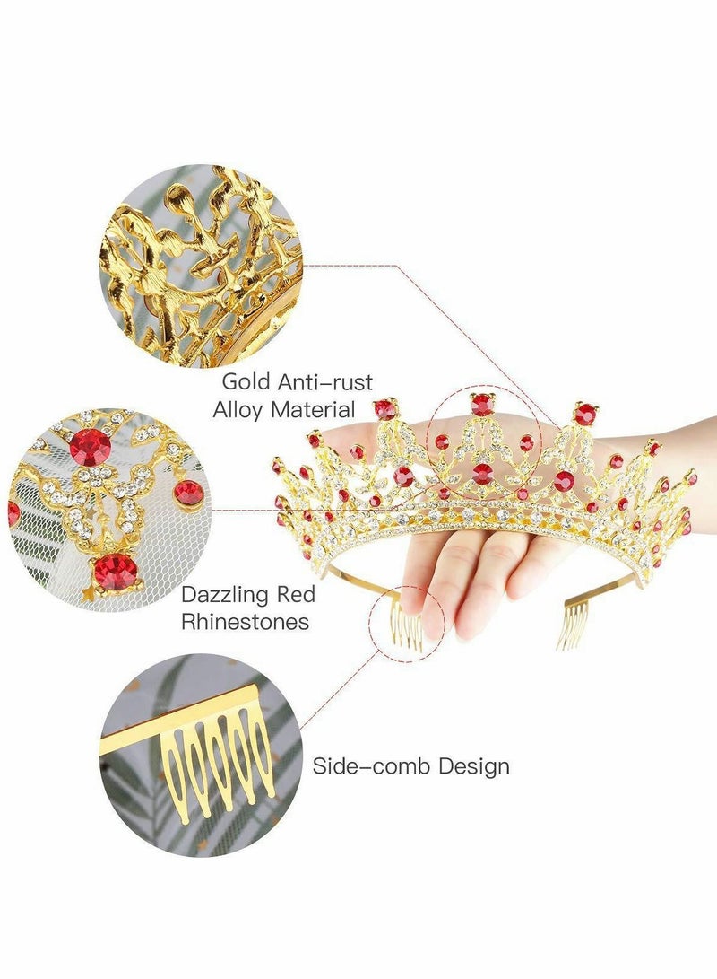 Y&D Crown for Women, Birthday Headband Girls Crystal Queen Crown, Gold Tiara, Hair Accessories Bride Party Bridesmaids Bridal Prom Halloween Holiday Costume Cosplay Gifts, Red Diamonds - Image 3