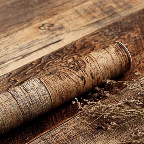 TANONE Wood Contact Paper Kitchen Peel and Stick Wallpaper, Self Adhesive Removable Wallpaper Countertops Waterproof, Shiplap Wall Paper Wood Vinyl Wrap for Cabinets Rustic Brown 17.5" X 984" - Image 1