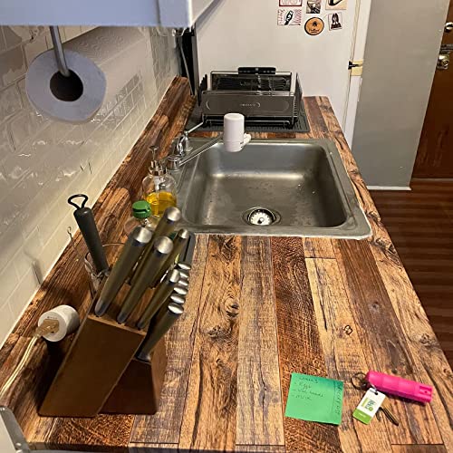 TANONE Wood Contact Paper Kitchen Peel and Stick Wallpaper, Self Adhesive Removable Wallpaper Countertops Waterproof, Shiplap Wall Paper Wood Vinyl Wrap for Cabinets Rustic Brown 17.5" X 984" - Image 5
