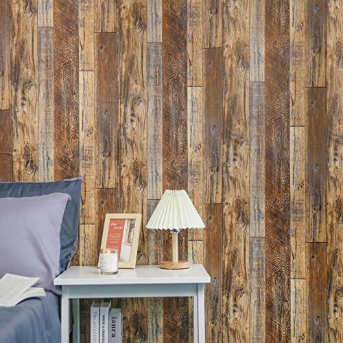 TANONE Wood Contact Paper Kitchen Peel and Stick Wallpaper, Self Adhesive Removable Wallpaper Countertops Waterproof, Shiplap Wall Paper Wood Vinyl Wrap for Cabinets Rustic Brown 17.5" X 984" - Image 3