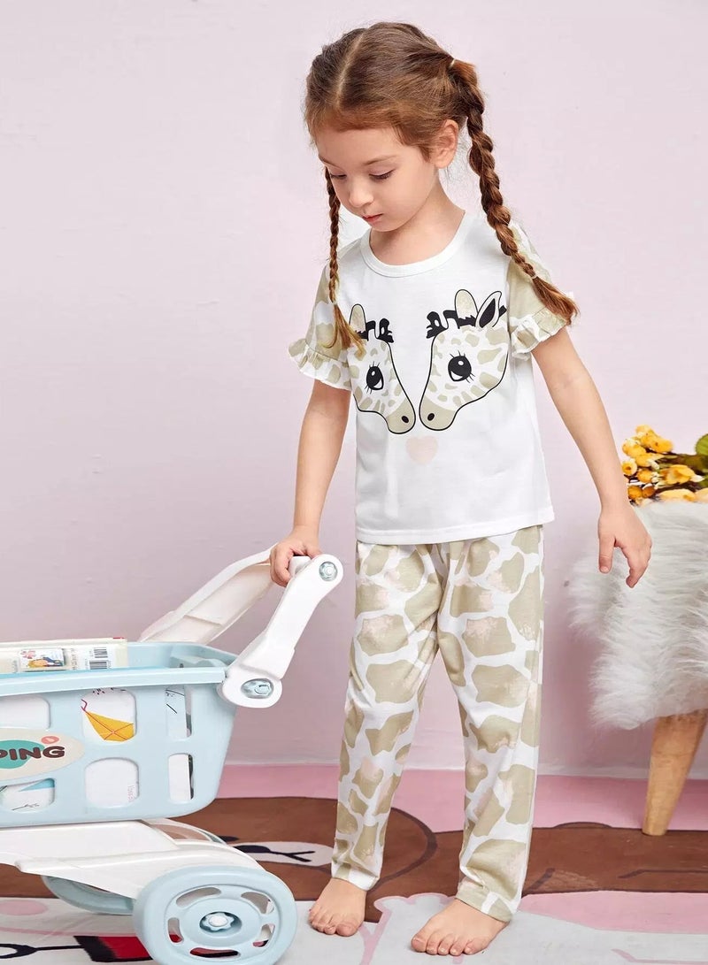 Toddler Girls Giraffe Print Tee & Pants PJ Set