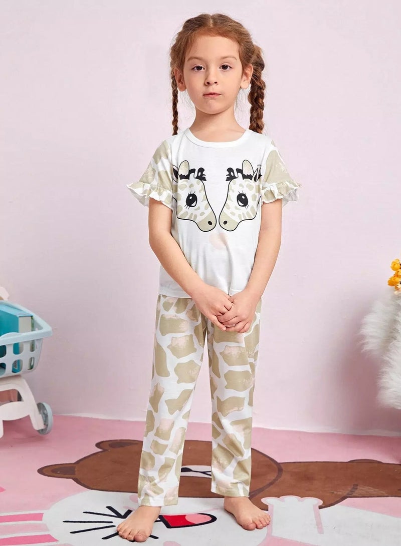 Toddler Girls Giraffe Print Tee & Pants PJ Set