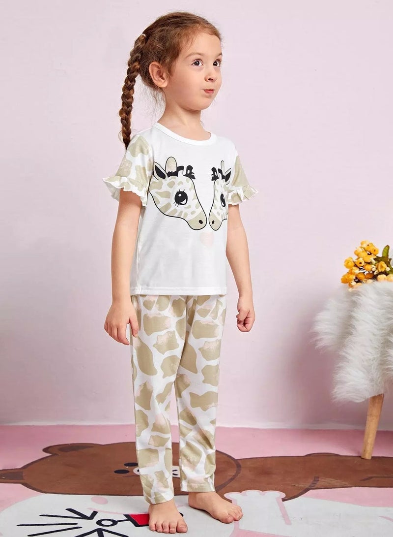 Toddler Girls Giraffe Print Tee & Pants PJ Set