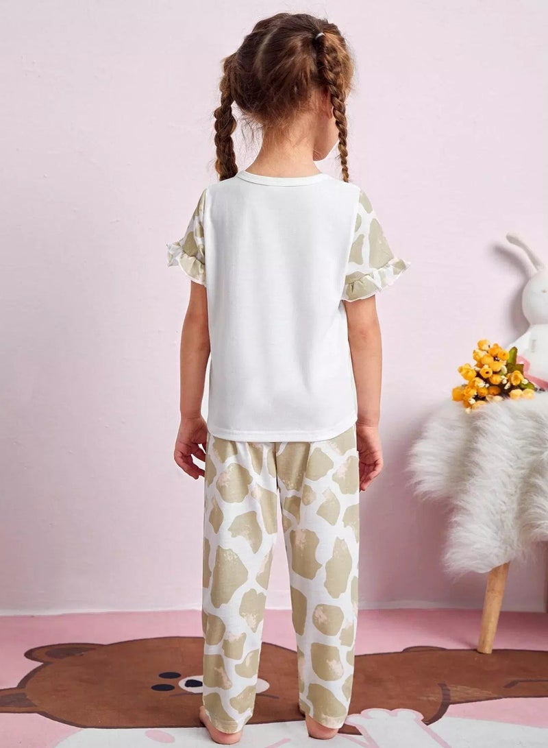Toddler Girls Giraffe Print Tee & Pants PJ Set
