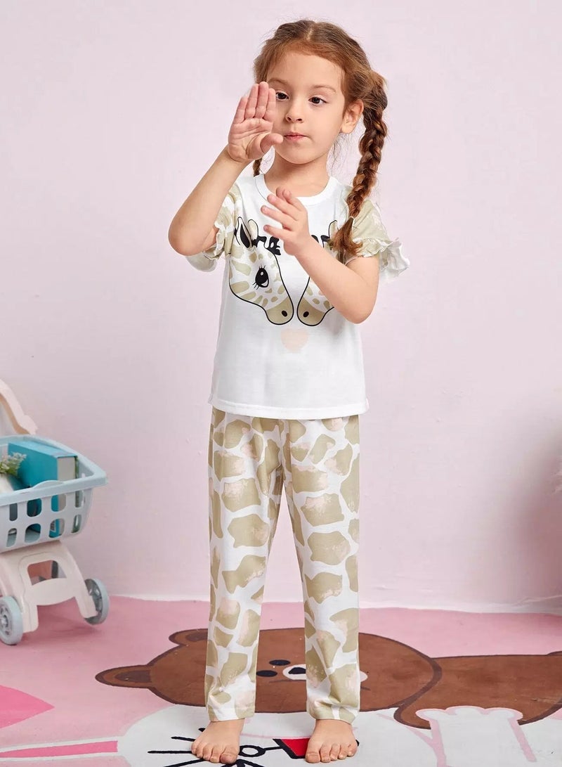 Toddler Girls Giraffe Print Tee & Pants PJ Set