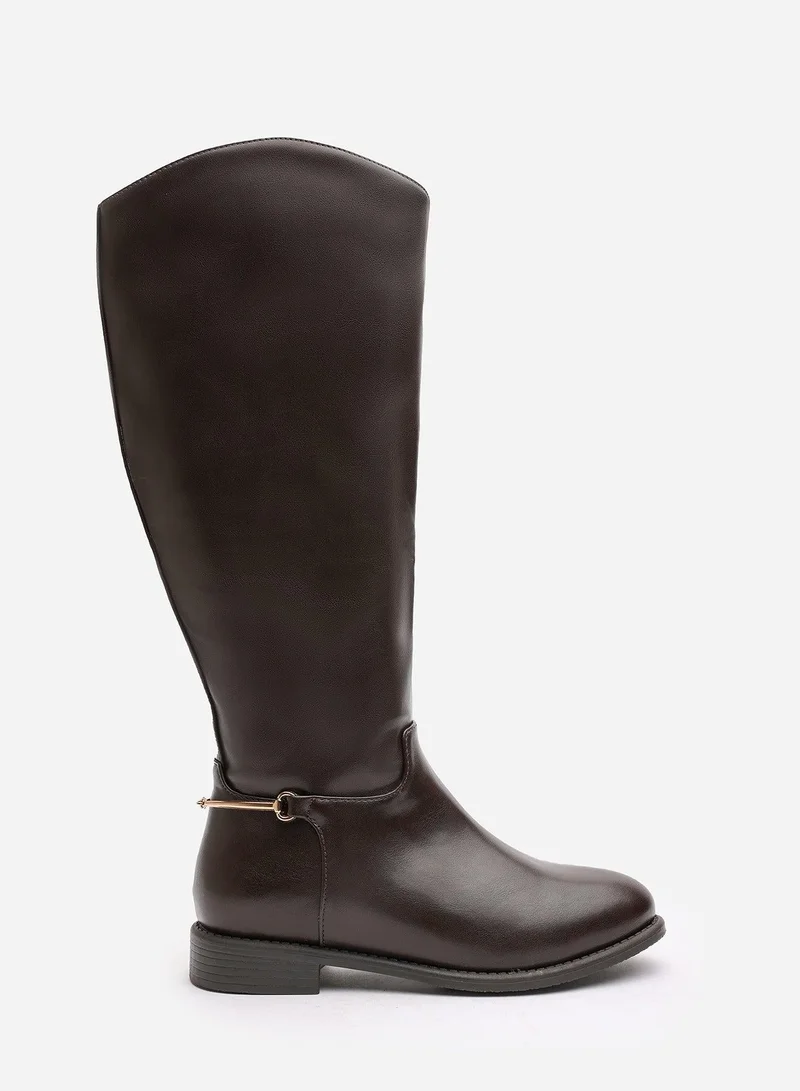 Where's That From 'Nyla' Knee High Boots With Low Flat Heel And Back Buckle Detail