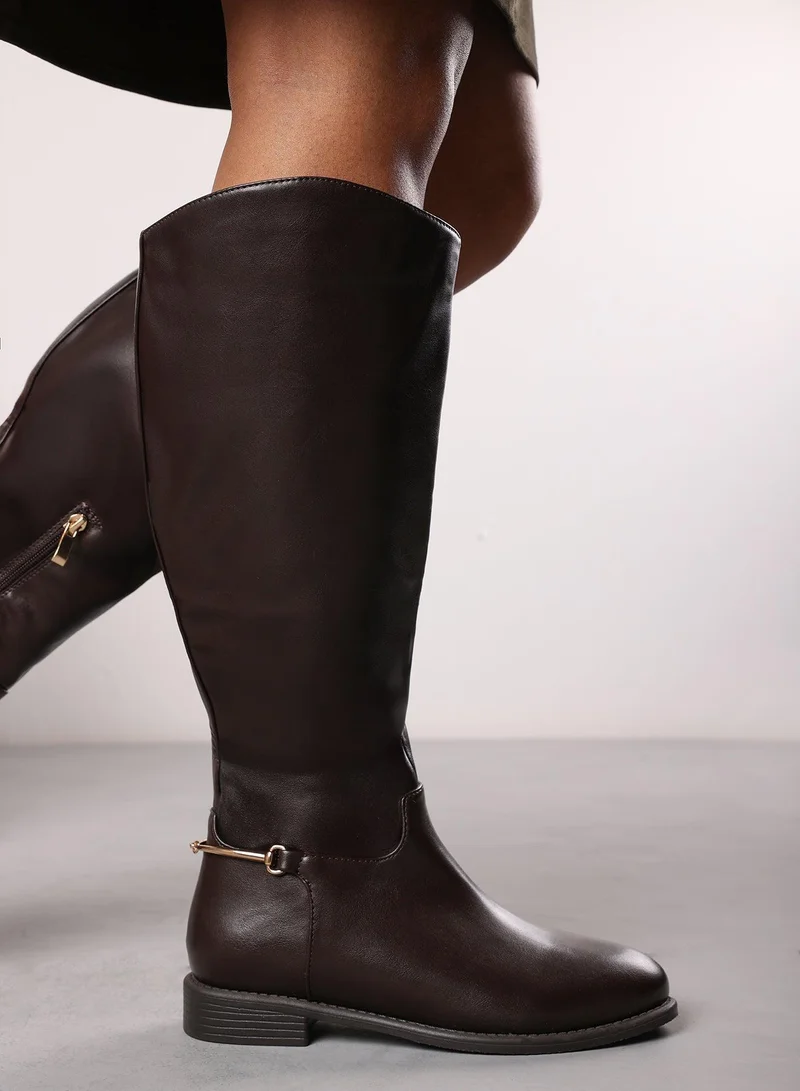 Where's That From 'Nyla' Knee High Boots With Low Flat Heel And Back Buckle Detail
