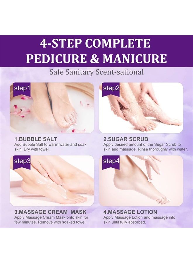 nbc BeautiLab Foot Soak, Foot Spa Pedicure Set With Bath Salt, Foot Cream, Foot Scrub, Exfoliating Foot Care In a Box 4 Step Spa Pedicure Kit For Dry cracked Feet ,Lavender Foot Soak, 3 Set 