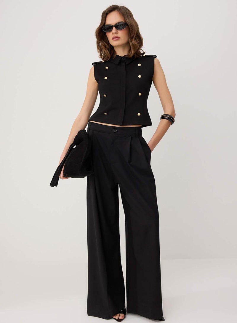 trendyol Black Fitted/Slim Fit Shirt Collar Buttons Buttoned Scuba Crepe Knitted Vest - Image 2