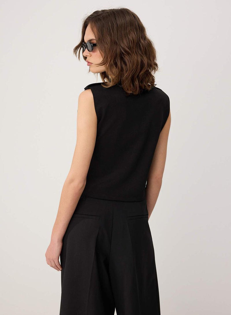 trendyol Black Fitted/Slim Fit Shirt Collar Buttons Buttoned Scuba Crepe Knitted Vest - Image 4