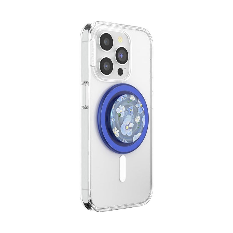 POPSOCKETS بوب جريب لماغسيف، مقبض وهولدر مغناطيسي للهاتف، قمة قابلة للتبديل، قبضة آمنة لحالات آيفون ماغسيف، حامل لمشاهدة خالية من اليدين، متوافق مع الشحن اللاسلكي - حقول زرقاء - Image 2