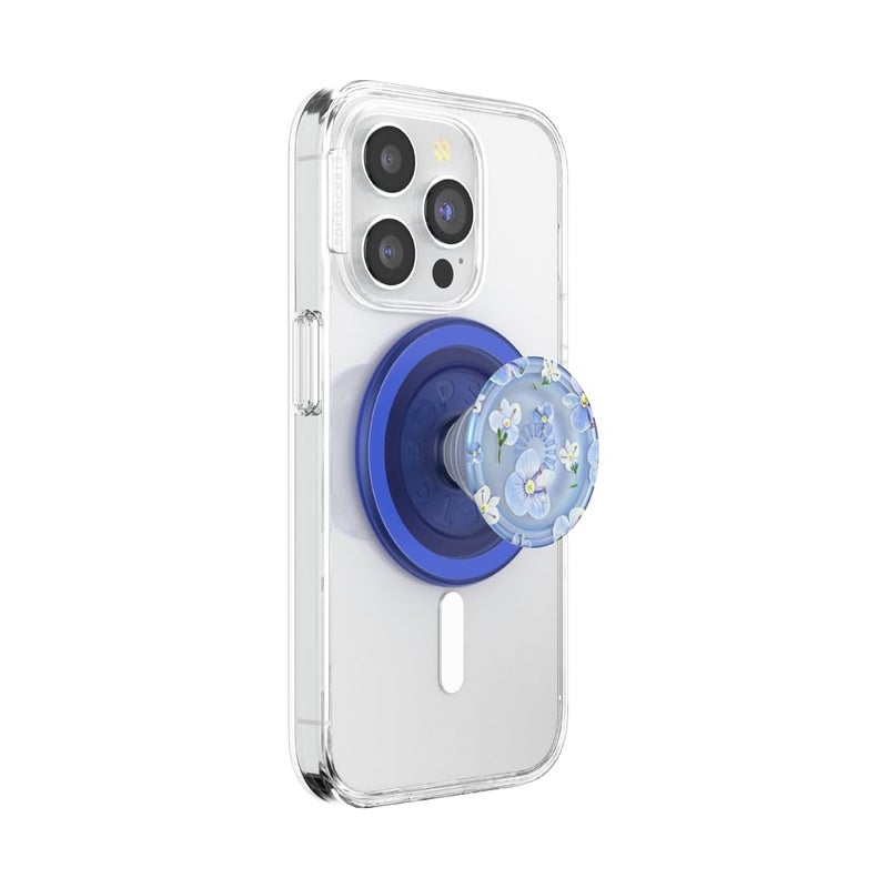 POPSOCKETS بوب جريب لماغسيف، مقبض وهولدر مغناطيسي للهاتف، قمة قابلة للتبديل، قبضة آمنة لحالات آيفون ماغسيف، حامل لمشاهدة خالية من اليدين، متوافق مع الشحن اللاسلكي - حقول زرقاء - Image 1