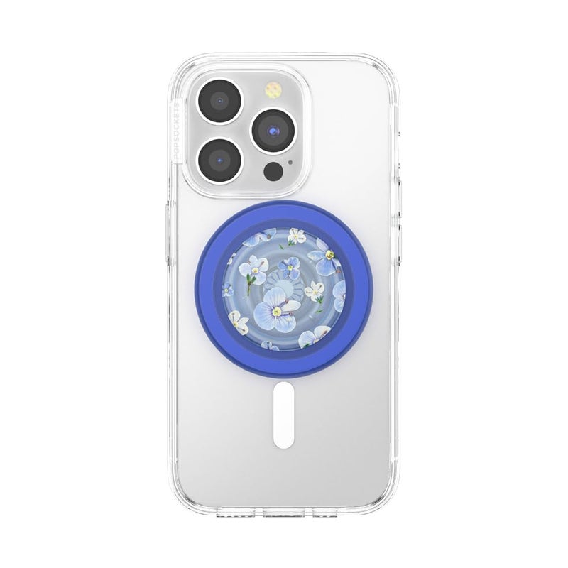 POPSOCKETS بوب جريب لماغسيف، مقبض وهولدر مغناطيسي للهاتف، قمة قابلة للتبديل، قبضة آمنة لحالات آيفون ماغسيف، حامل لمشاهدة خالية من اليدين، متوافق مع الشحن اللاسلكي - حقول زرقاء - Image 3