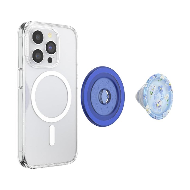 POPSOCKETS بوب جريب لماغسيف، مقبض وهولدر مغناطيسي للهاتف، قمة قابلة للتبديل، قبضة آمنة لحالات آيفون ماغسيف، حامل لمشاهدة خالية من اليدين، متوافق مع الشحن اللاسلكي - حقول زرقاء - Image 4