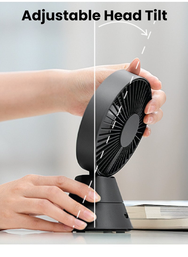 Moxedo Moxedo Mini Portable Fan Desktop Portable, 5 Blades Strong Wind, 3 Adjustable Speed Auto Rotation,USB Rechargeable Battery with Solid Fragrance Pad (Black)  - Image 3