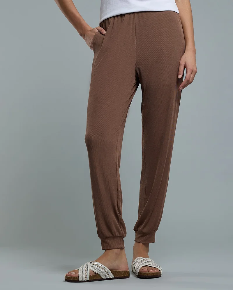 R&B Ribbed Joggers With Elastic Waist