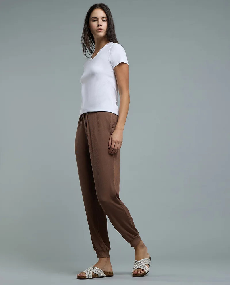 R&B Ribbed Joggers With Elastic Waist