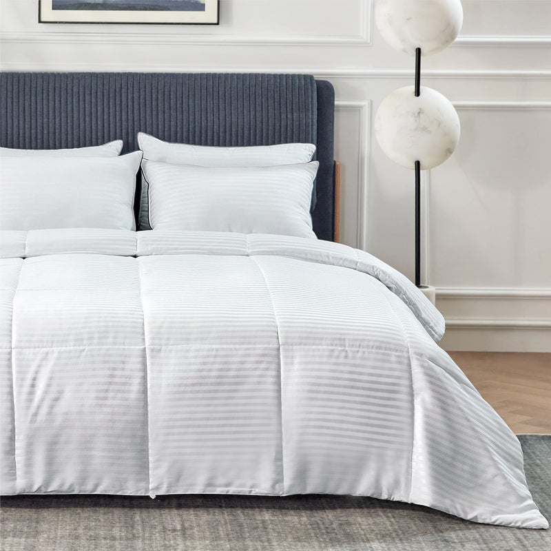 Bedsure Duvet Insert Queen Size - Lightweight Comforter, Quilted Cooling Duvet Insert, Down Alternative Summer Comforter with 8 Tabs, Ultra Soft, Striped, Machine Washable, Queen, White, 88x88 inches - Image 1
