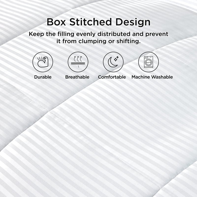 Bedsure Duvet Insert Queen Size - Lightweight Comforter, Quilted Cooling Duvet Insert, Down Alternative Summer Comforter with 8 Tabs, Ultra Soft, Striped, Machine Washable, Queen, White, 88x88 inches - Image 4