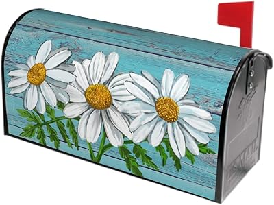 Sweetshow Sweetshow Summer Daisy Flowers Mailbox Cover Vintage Spring Floral Magnetic Mailbox Covers Teal Old Wood Board Mailbox  - Image 1