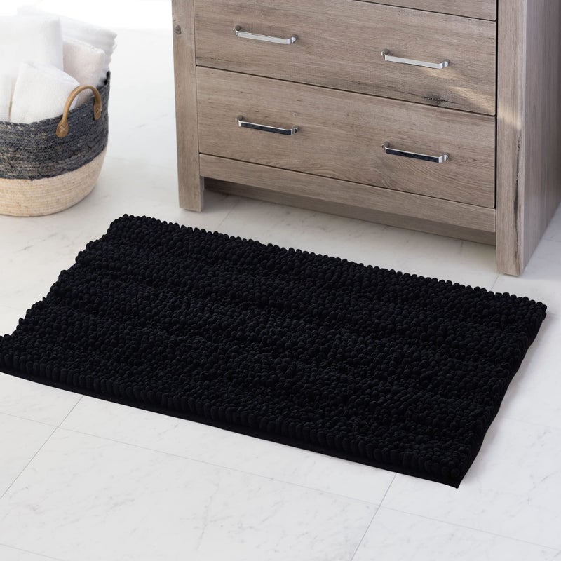 KGORGE Non Skid Bathroom Rugs Easy Wash Absorbent Thick Shaggy Quick Dry Dirt Resistance Floor Mats for Kitchen Shower Tub Black Small Bath Mat 20 W x 32 L 1Pc