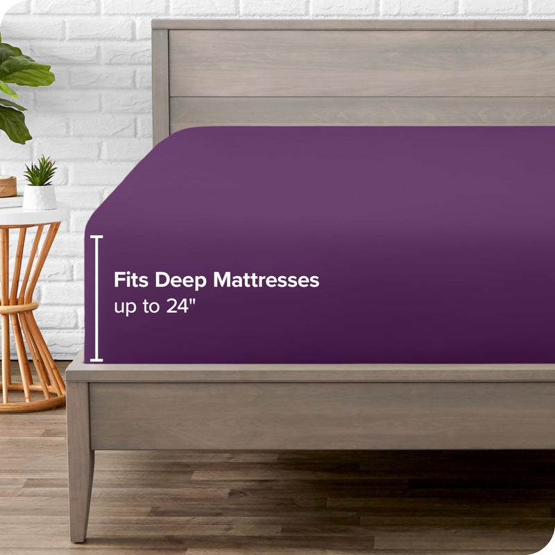 Bare Home Bare Home Twin Extra Long Fitted Sheet - Extra Deep Pocket Fitted Sheet - Premium 1800 Microfiber - Ultra-Soft Wrinkle Free - Deep Pocket Fitted Bottom Sheets (Twin XL - 11"" to 24"" Pocket  Plum)  - Image 5