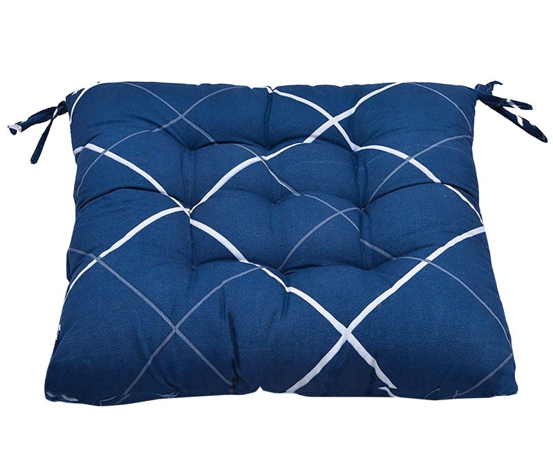 Kuber Industries Geomatric Printed Microfiber Durable Comfortable & Soft Square Chair Pad/Cushion/Seat Pad with Ties 18 * 18 Inch (Blue) - Image 3