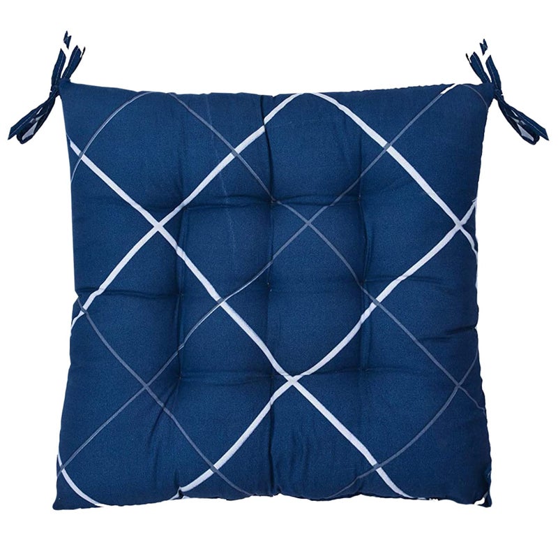 Kuber Industries Geomatric Printed Microfiber Durable Comfortable & Soft Square Chair Pad/Cushion/Seat Pad with Ties 18 * 18 Inch (Blue) - Image 1