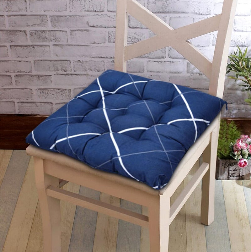 Kuber Industries Geomatric Printed Microfiber Durable Comfortable & Soft Square Chair Pad/Cushion/Seat Pad with Ties 18 * 18 Inch (Blue) - Image 2
