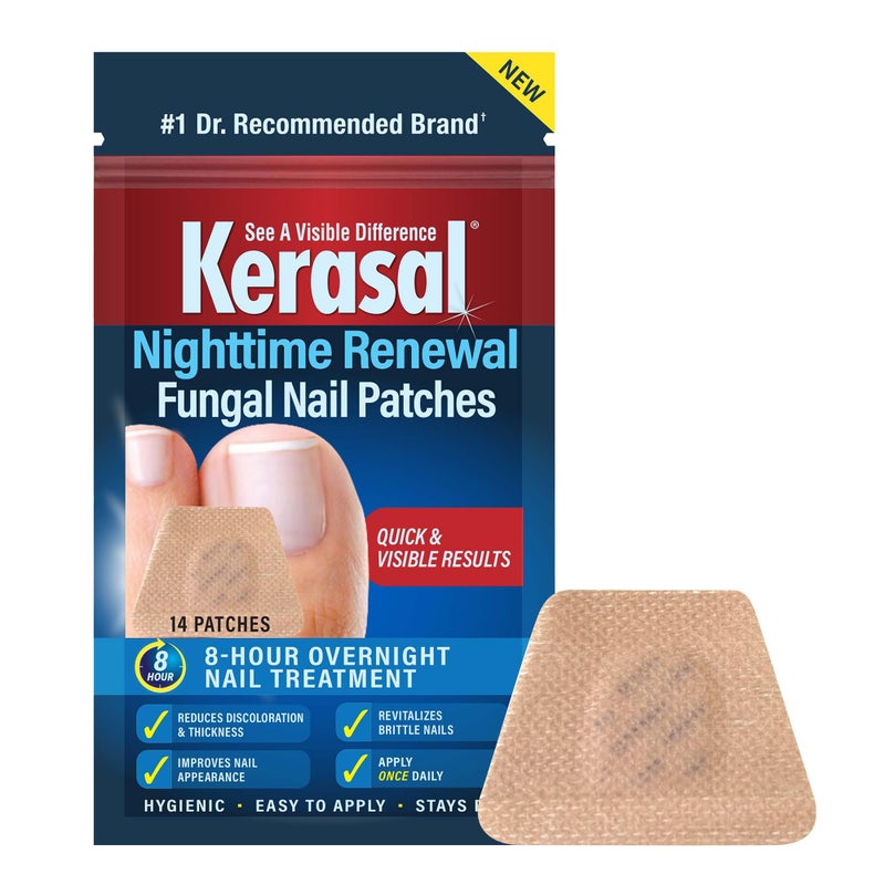 Kerasal لاصقات Kerasal Nighttime Renewal لعلاج فطريات الأظافر - 14 لاصقة - إصلاح الأظافر خلال الليل لعلاج تلف فطريات الأظافر، علاج لمدة 8 ساعات يعيد للأظافر مظهرها الصحي - Image 1