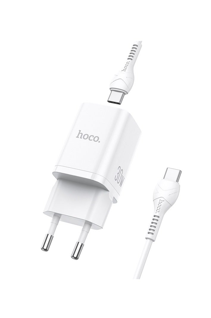 Hoco N13 - Bright Dual Ports Fast Charger, Set With Type-C To Type-C Cable (3A - 30W - 1M), Support PD30W, QC3.0/2.0, FCP,SCP, AFC, Compatible with iPhone Samsung Xiaomi Oppo Huawei - White - Image 2