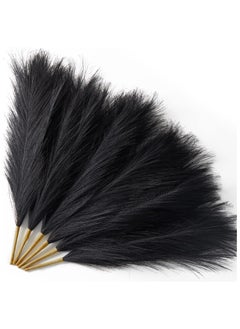 SPARK IT HOME Spark It Home 6 Pieces Fluffy Faux Pampas Grass Artificial Pampas Branches Fake Fluffy Stems Plants, Floor Vase Filler for Home, Wedding Boho Decor Flower Arrangement 45 cm/17 inches (Jet Black)  - Image 1