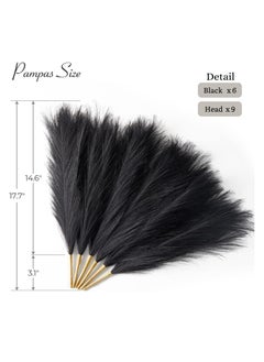 SPARK IT HOME Spark It Home 6 Pieces Fluffy Faux Pampas Grass Artificial Pampas Branches Fake Fluffy Stems Plants, Floor Vase Filler for Home, Wedding Boho Decor Flower Arrangement 45 cm/17 inches (Jet Black)  - Image 2