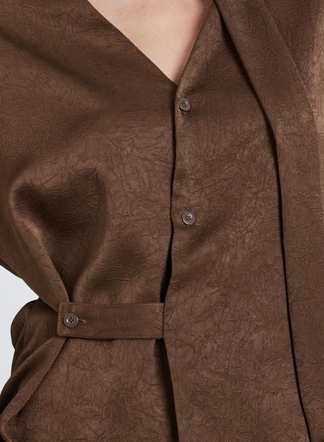 Styli Styli Brown Tie-Neck Buttoned Blouse