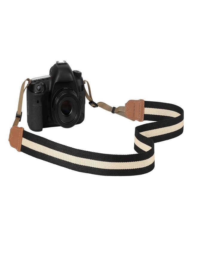 MoKo Camera Strap, Woven Cotton Camcorder Straps, Adjustable Camera Straps, Universal Carrying Strap, Quick Release Shoulder Strap, Neck Strap, Camera Strap for All DSLR/SLR Cameras, Black & Beige - Image 1