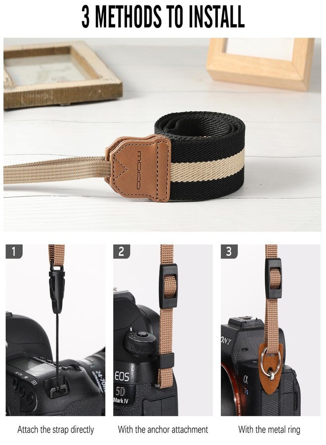 MoKo Camera Strap, Woven Cotton Camcorder Straps, Adjustable Camera Straps, Universal Carrying Strap, Quick Release Shoulder Strap, Neck Strap, Camera Strap for All DSLR/SLR Cameras, Black & Beige - Image 3