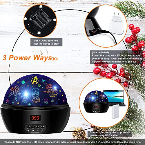 MOKOQI Kid Light Projector Superhero Toys for Boys 5-7 Avengers Night Light Projector with Timer for Kids Room, 360 Degree Rotation Toddler Nightlights with Spiderman Figurine Star Lamps - Image 4