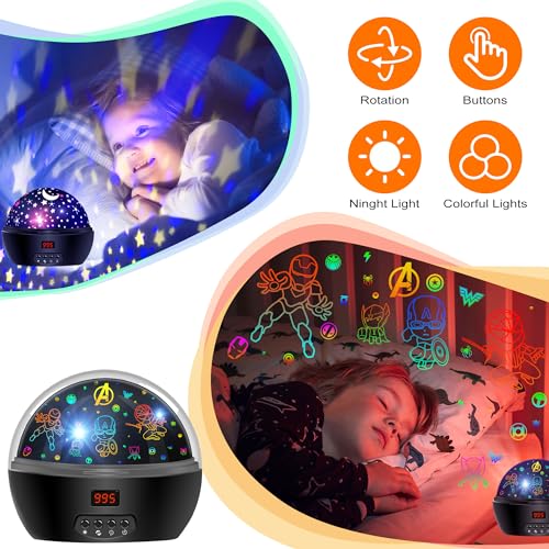 MOKOQI Kid Light Projector Superhero Toys for Boys 5-7 Avengers Night Light Projector with Timer for Kids Room, 360 Degree Rotation Toddler Nightlights with Spiderman Figurine Star Lamps - Image 3