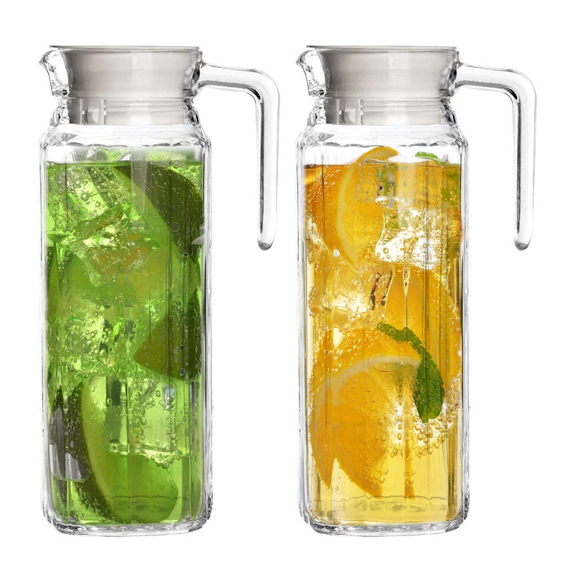 Marbelous Glass Pitcher with Lid â€“ Set of 2 34Oz Glass Water Pitcher â€“ Cold Water Carafe For Ice Tea, Lemonade, Coffee â€“ Elegant and Modern â€“ Practical Spout Pitchers for Drinks - Image 1