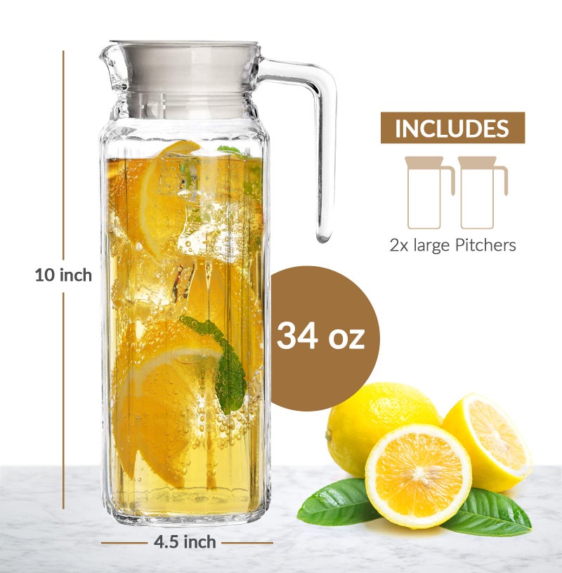 Marbelous Glass Pitcher with Lid â€“ Set of 2 34Oz Glass Water Pitcher â€“ Cold Water Carafe For Ice Tea, Lemonade, Coffee â€“ Elegant and Modern â€“ Practical Spout Pitchers for Drinks - Image 2