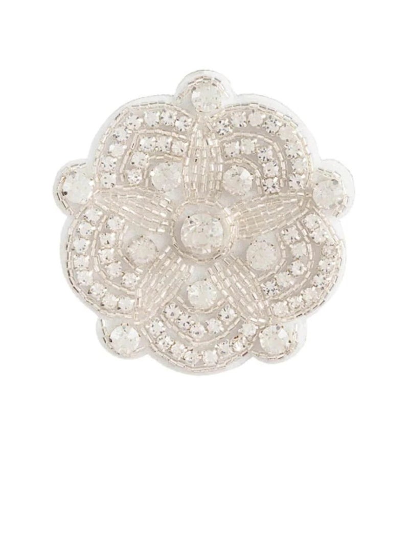 Silver Bridal Applique: Round Scallop Shape w/Beading & Rhinestones - Image 3