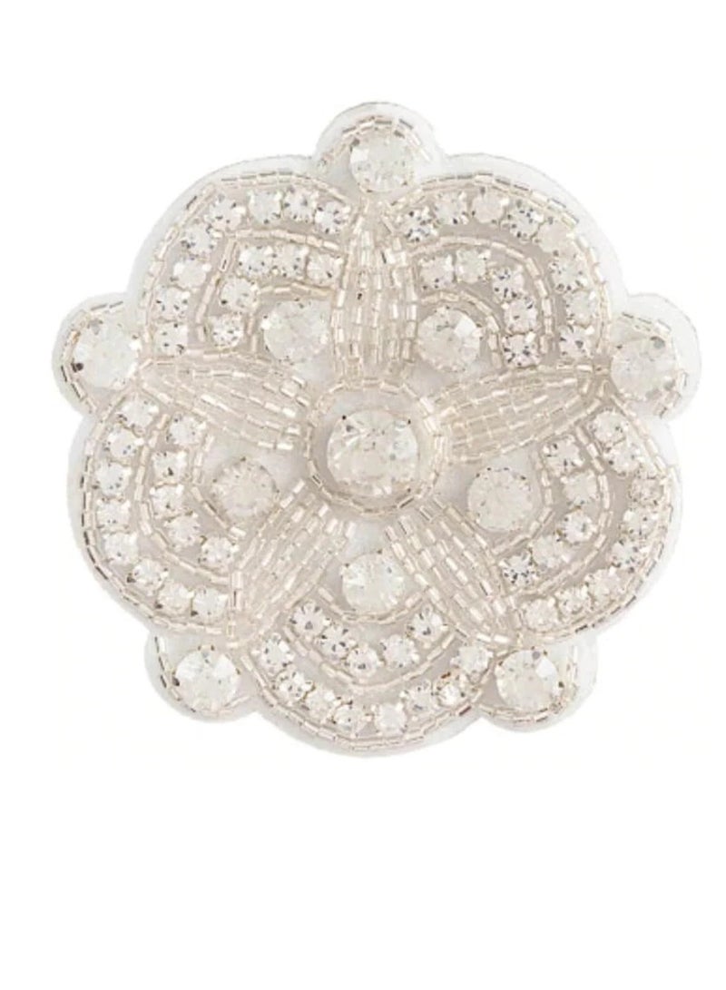 Silver Bridal Applique: Round Scallop Shape w/Beading & Rhinestones - Image 2